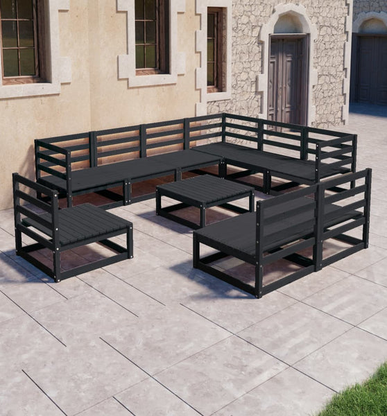 10-tlg. Garten-Lounge-Set Schwarz Massivholz Kiefer