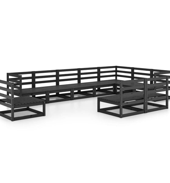 10-tlg. Garten-Lounge-Set Schwarz Massivholz Kiefer