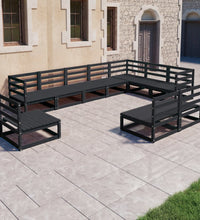 10-tlg. Garten-Lounge-Set Schwarz Massivholz Kiefer