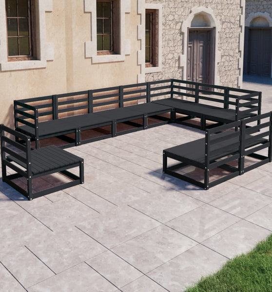 10-tlg. Garten-Lounge-Set Schwarz Massivholz Kiefer