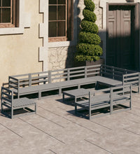 11-tlg. Garten-Lounge-Set Grau Kiefer Massivholz