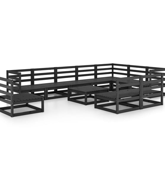 11-tlg. Garten-Lounge-Set Schwarz Massivholz Kiefer