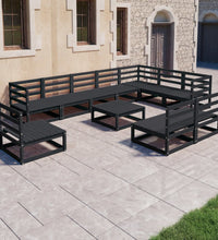 11-tlg. Garten-Lounge-Set Schwarz Massivholz Kiefer