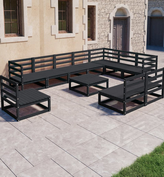 11-tlg. Garten-Lounge-Set Schwarz Massivholz Kiefer