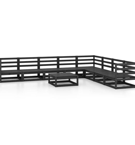 9-tlg. Garten-Lounge-Set Schwarz Massivholz Kiefer