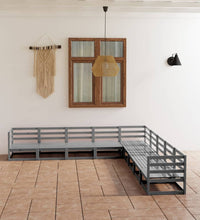 9-tlg. Garten-Lounge-Set Grau Kiefer Massivholz