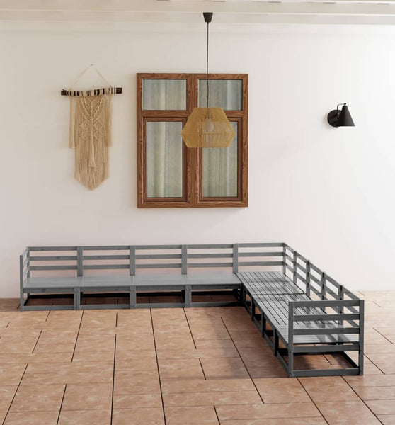 9-tlg. Garten-Lounge-Set Grau Kiefer Massivholz