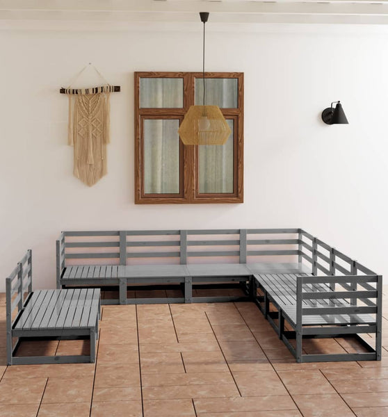 9-tlg. Garten-Lounge-Set Grau Kiefer Massivholz