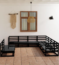 9-tlg. Garten-Lounge-Set Schwarz Massivholz Kiefer