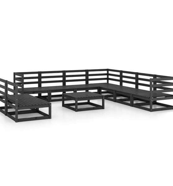 10-tlg. Garten-Lounge-Set Schwarz Massivholz Kiefer