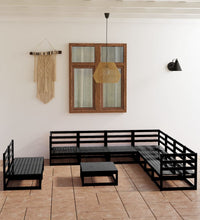 10-tlg. Garten-Lounge-Set Schwarz Massivholz Kiefer