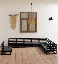 10-tlg. Garten-Lounge-Set Schwarz Massivholz Kiefer