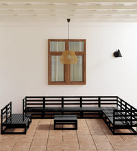 11-tlg. Garten-Lounge-Set Schwarz Massivholz Kiefer