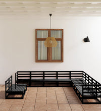11-tlg. Garten-Lounge-Set Schwarz Massivholz Kiefer