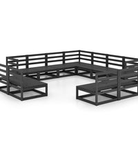 11-tlg. Garten-Lounge-Set Schwarz Massivholz Kiefer