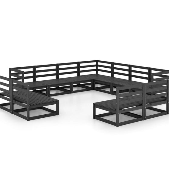 11-tlg. Garten-Lounge-Set Schwarz Massivholz Kiefer