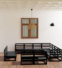 11-tlg. Garten-Lounge-Set Schwarz Massivholz Kiefer