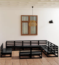 12-tlg. Garten-Lounge-Set Schwarz Massivholz Kiefer