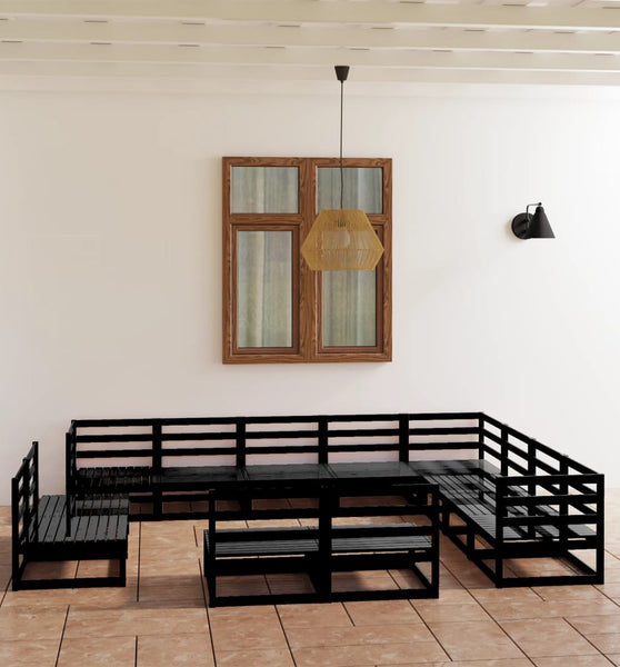 12-tlg. Garten-Lounge-Set Schwarz Massivholz Kiefer