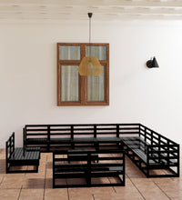 14-tlg. Garten-Lounge-Set Schwarz Massivholz Kiefer