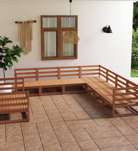 9-tlg. Garten-Lounge-Set Honigbraun Massivholz Kiefer