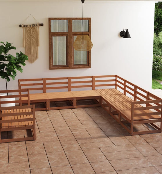 9-tlg. Garten-Lounge-Set Honigbraun Massivholz Kiefer