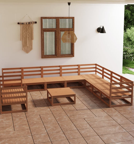 11-tlg. Garten-Lounge-Set Honigbraun Massivholz Kiefer