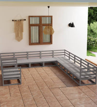 11-tlg. Garten-Lounge-Set Grau Kiefer Massivholz