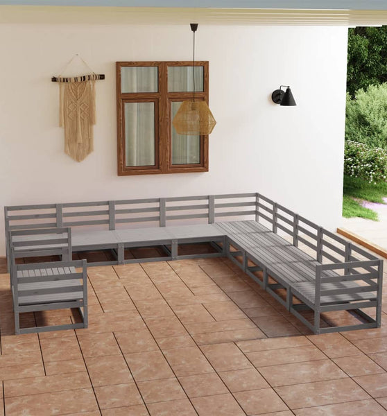 11-tlg. Garten-Lounge-Set Grau Kiefer Massivholz