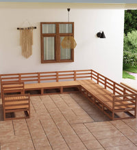 11-tlg. Garten-Lounge-Set Honigbraun Massivholz Kiefer