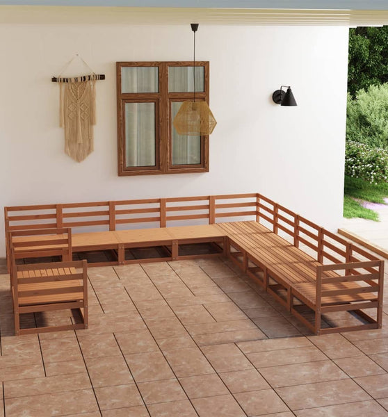 11-tlg. Garten-Lounge-Set Honigbraun Massivholz Kiefer