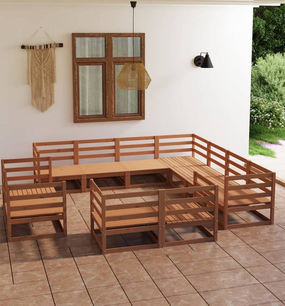 11-tlg. Garten-Lounge-Set Honigbraun Massivholz Kiefer