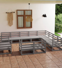 12-tlg. Garten-Lounge-Set Grau Kiefer Massivholz