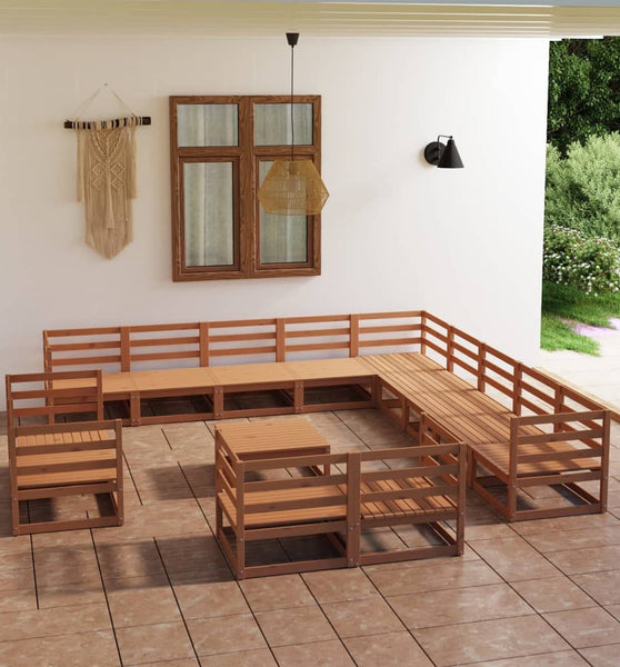 14-tlg. Garten-Lounge-Set Massivholz Kiefer