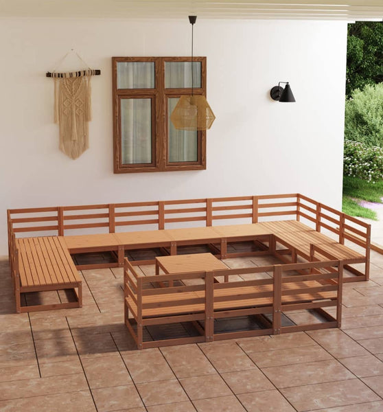 14-tlg. Garten-Lounge-Set Massivholz Kiefer