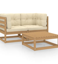 3-tlg. Garten-Lounge-Set mit Kissen Kiefer Massivholz