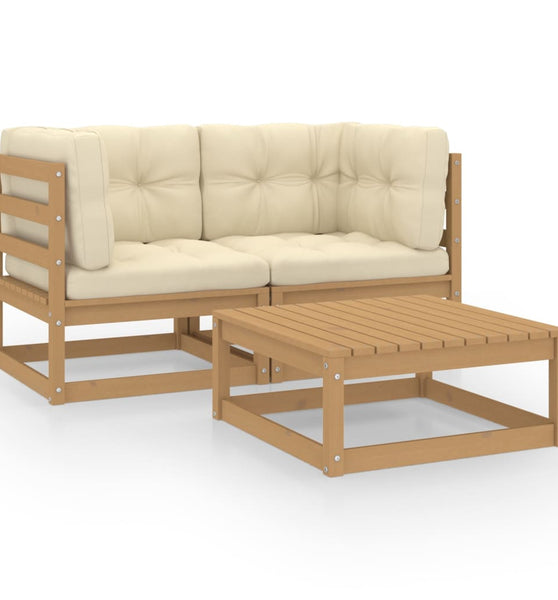 3-tlg. Garten-Lounge-Set mit Kissen Kiefer Massivholz