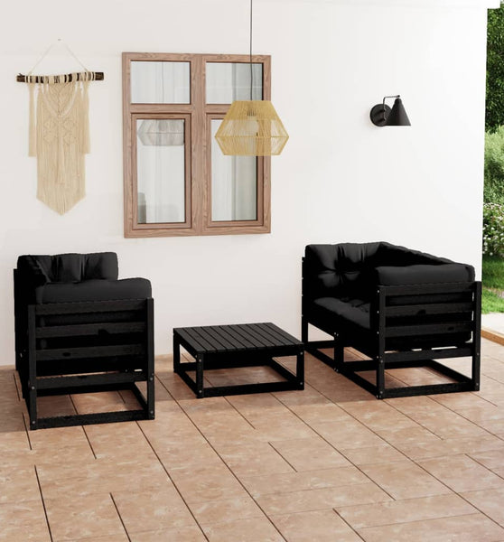 5-tlg. Garten-Lounge-Set mit Kissen Massivholz Kiefer