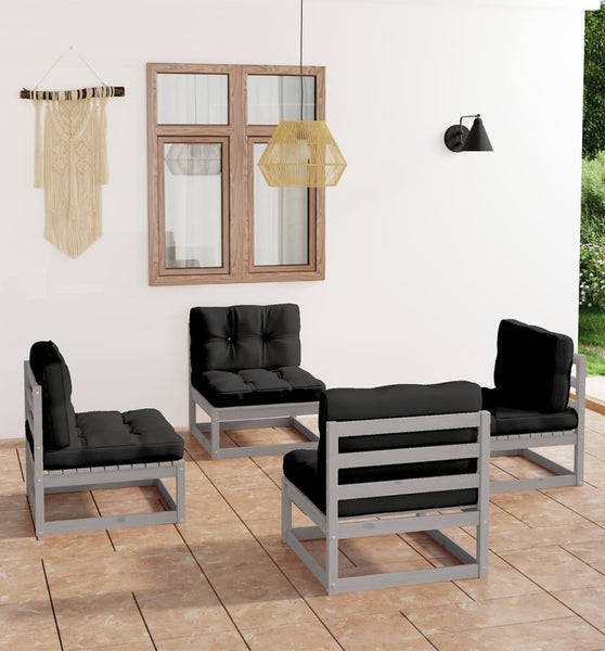 4-tlg. Garten-Lounge-Set mit Kissen Kiefer Massivholz