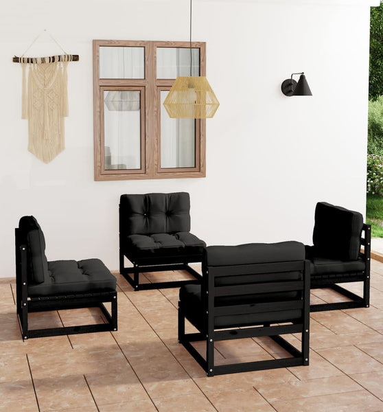 4-tlg. Garten-Lounge-Set mit Kissen Kiefer Massivholz