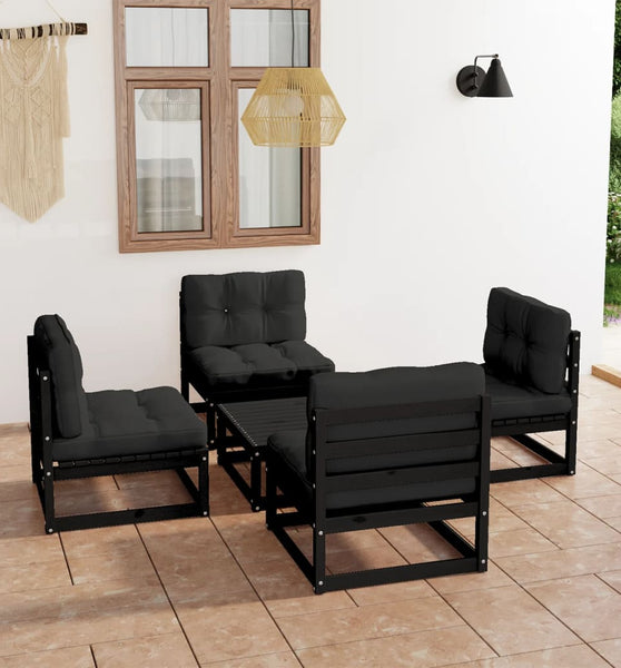 5-tlg. Garten-Lounge-Set mit Kissen Massivholz Kiefer