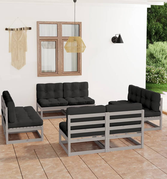 8-tlg. Garten-Lounge-Set mit Kissen Kiefer Massivholz