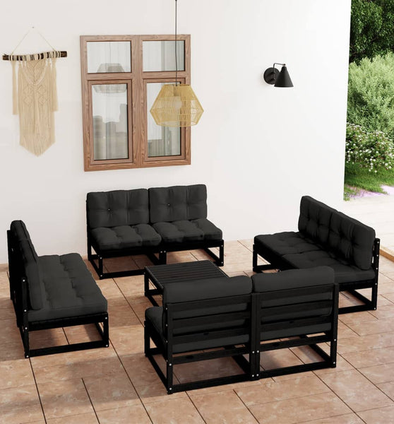 9-tlg. Garten-Lounge-Set mit Kissen Massivholz Kiefer