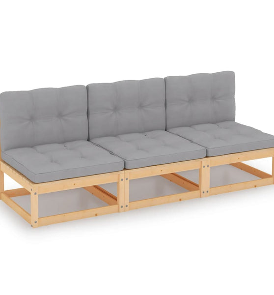3-Sitzer-Sofa mit Kissen Kiefer Massivholz