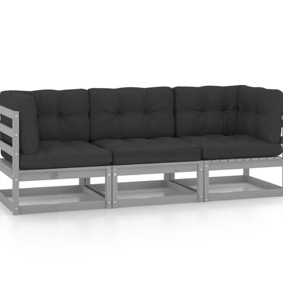 3-Sitzer-Gartensofa mit Kissen Kiefer Massivholz