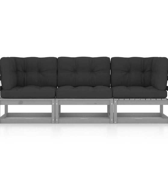 3-Sitzer-Gartensofa mit Kissen Kiefer Massivholz