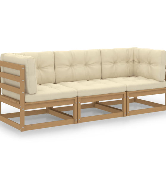 3-Sitzer-Gartensofa mit Kissen Kiefer Massivholz