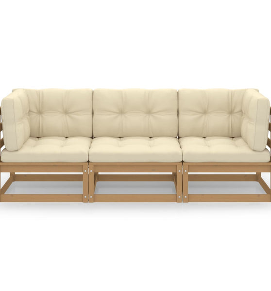 3-Sitzer-Gartensofa mit Kissen Kiefer Massivholz