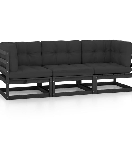 3-Sitzer-Gartensofa mit Kissen Kiefer Massivholz