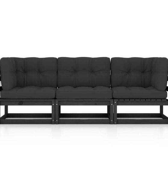 3-Sitzer-Gartensofa mit Kissen Kiefer Massivholz